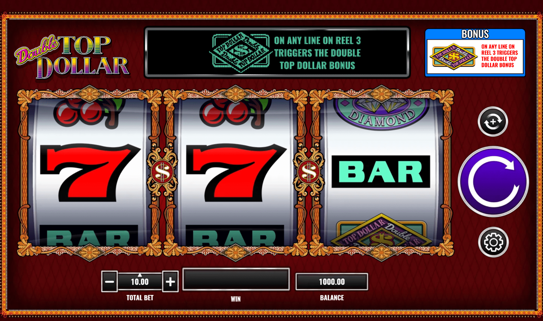 Double top dollar three reel slot