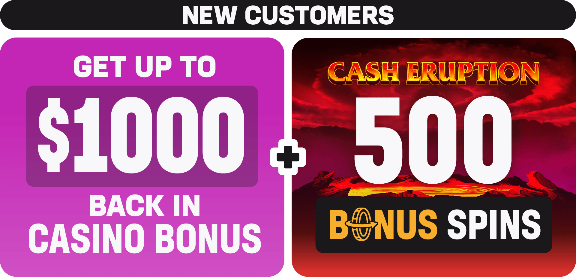 $1000 casino bonus + 500 cash eruption bonus spins
