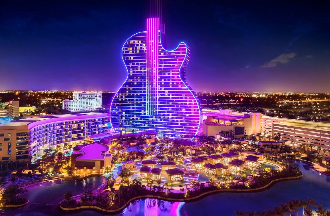 The Guitar Hotel at Seminole Hard Rock Hotel & Casino Hollywood at night