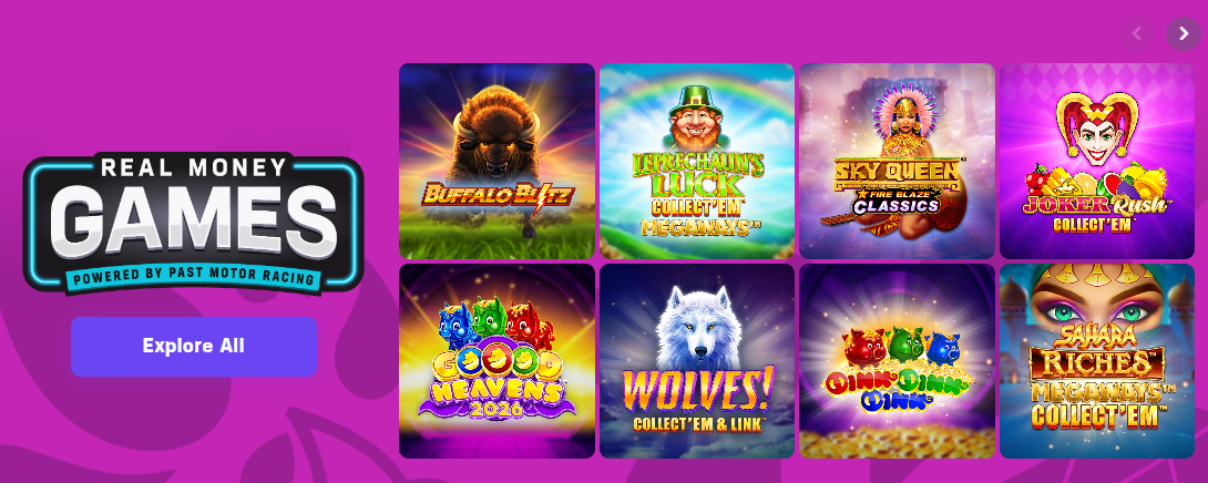 Real Money Games powered by Past Motor Racing on the homepage of Hard Rock Bet App